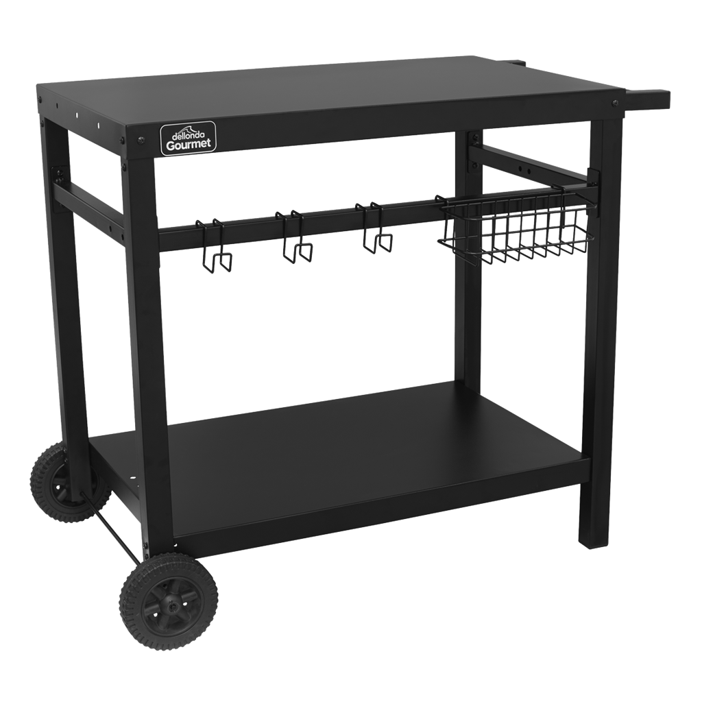 Dellonda BBQ & Plancha Trolley for Outdoor Cooking with Utensil Holder, Black - DG45