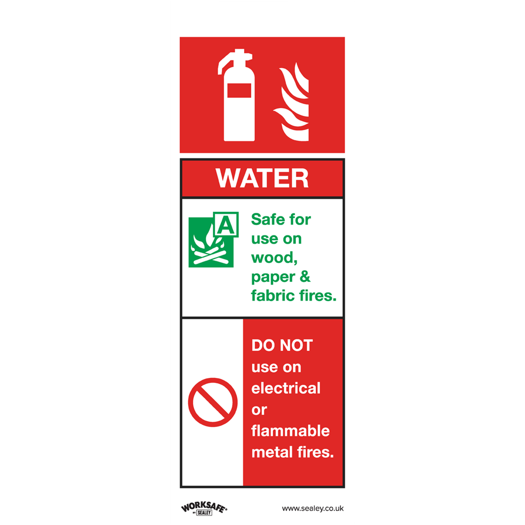 Worksafe&#174; Water Fire Extinguisher Safety Sign - Self-Adhesive Vinyl