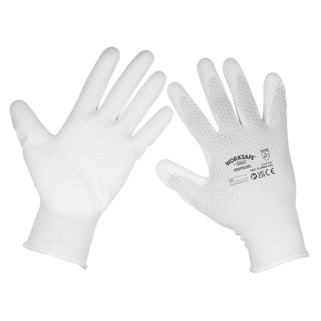 Worksafe&#174; White Precision Grip Gloves, X-Large - Pack of 6 Pairs