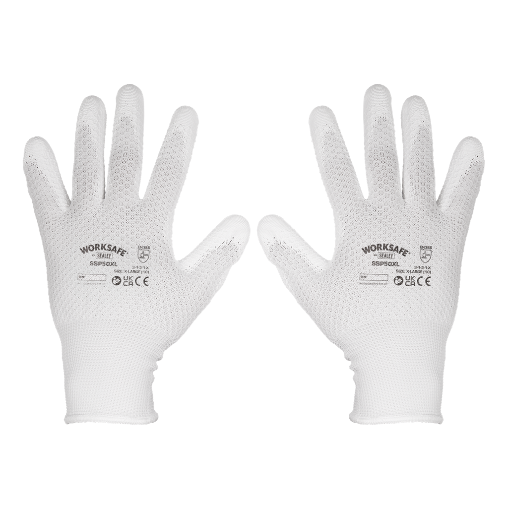 Worksafe&#174; White Precision Grip Gloves, X-Large - Pack of 6 Pairs