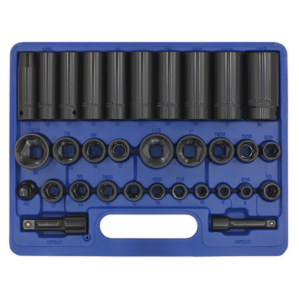 Premier Metric/Imperial Impact Socket Set 3/8" & 1/2"Sq Drive 32pc