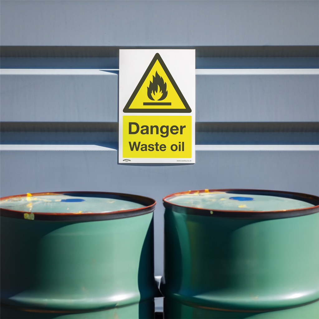 Worksafe&#174; Danger Waste Oil Safety Sign, Rigid Plastic - Pack of 10