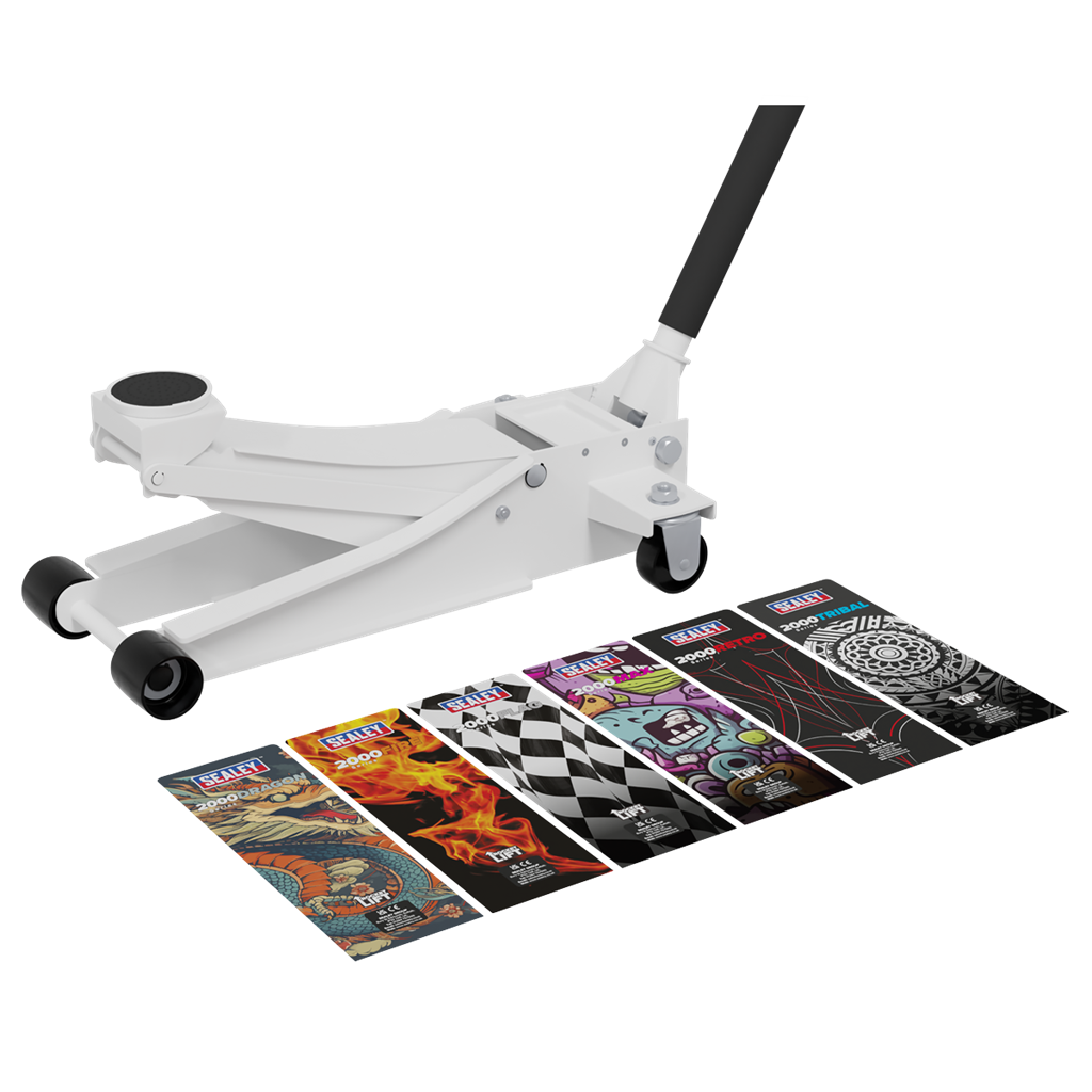 Low Profile Custom Design Trolley Jack with Rocket Lift 2 Tonne - White