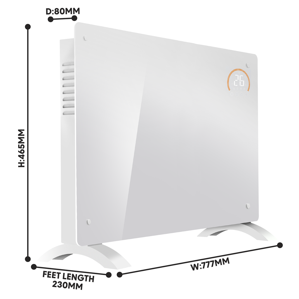 Baridi Electric Glass Panel Heater, 2000W, Thermostat Controlled 24Hr 7 Day Timer, Wi-Fi Enabled, Remote Control, White - DH140