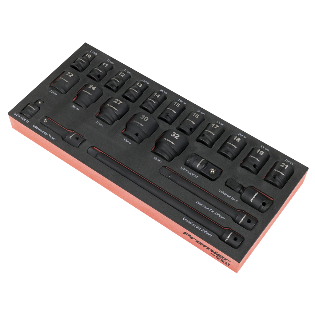 Premier Impact Socket Set with Tool Tray 1/2"Sq Drive 22pc