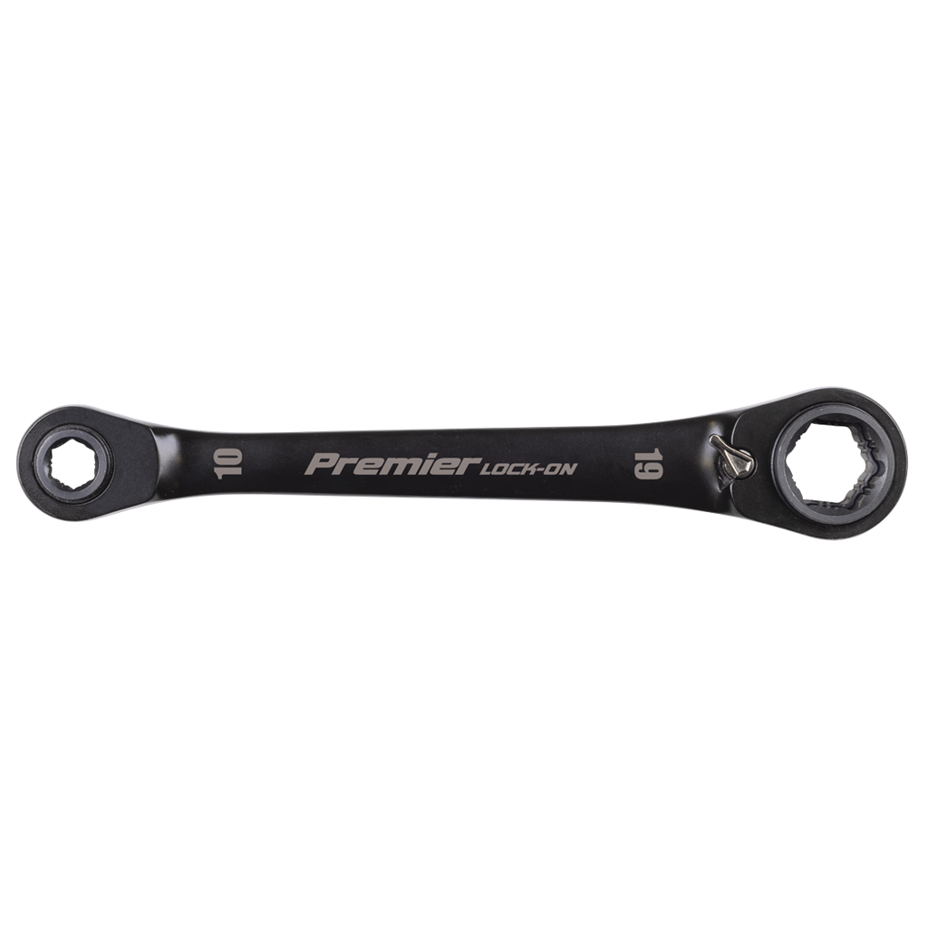 Premier Black 4-in-1 Reversible Lock-On? Ratchet Ring Spanner
