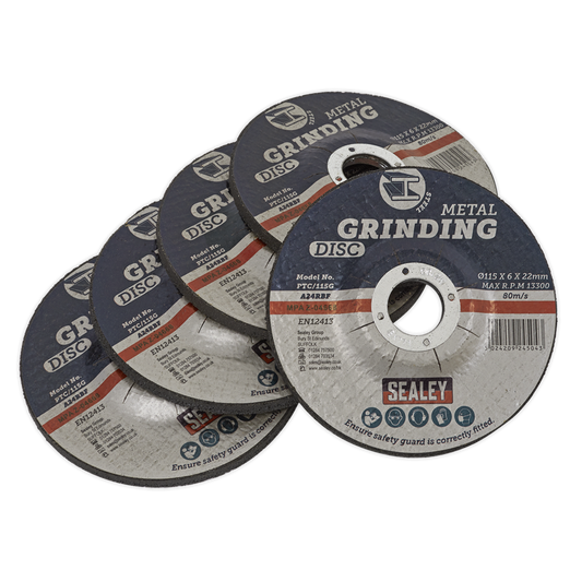 115 x 6mm Grinding Disc 22mm Bore - Pack of 5