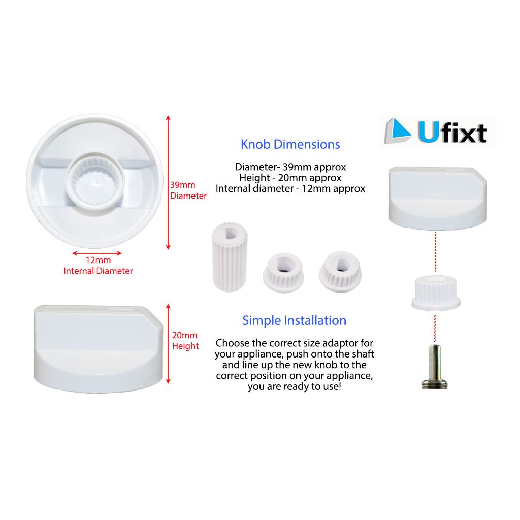 Universal Cooker, Oven & Grill Control Knobs & Adaptors - White Fits All Gas & Electric Cookers (Pack of 4) | Compatible Non-Genuine by Ufixt