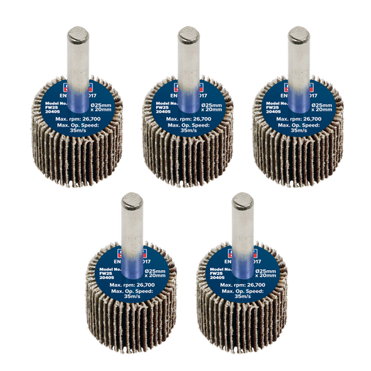 25 x 20mm Abrasive Flap Wheel with 6mm Shaft 40Grit - Pack of 5