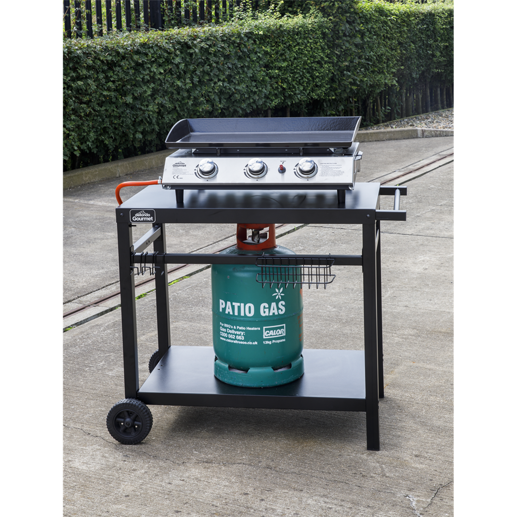 Dellonda BBQ & Plancha Trolley for Outdoor Cooking with Utensil Holder, Black - DG45