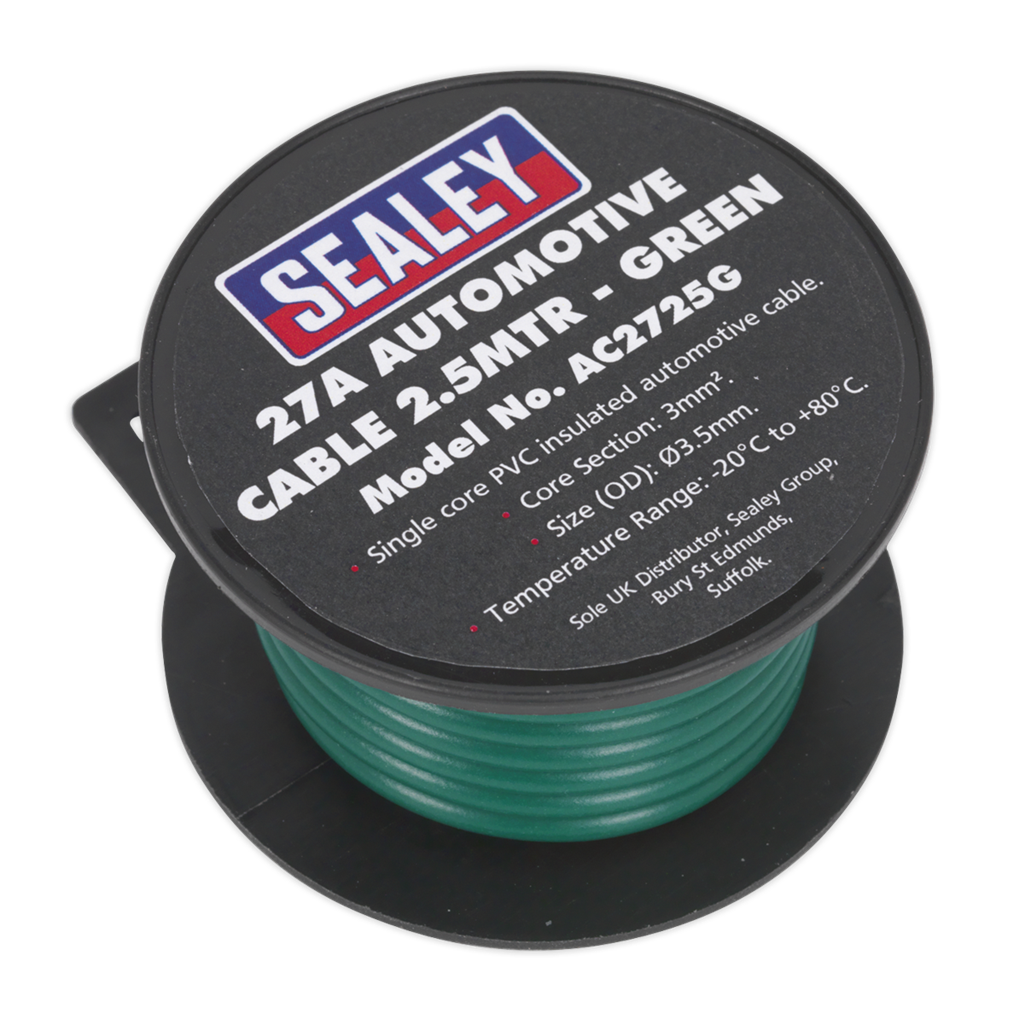 27A Thick Wall Automotive Cable 2.5m - Green