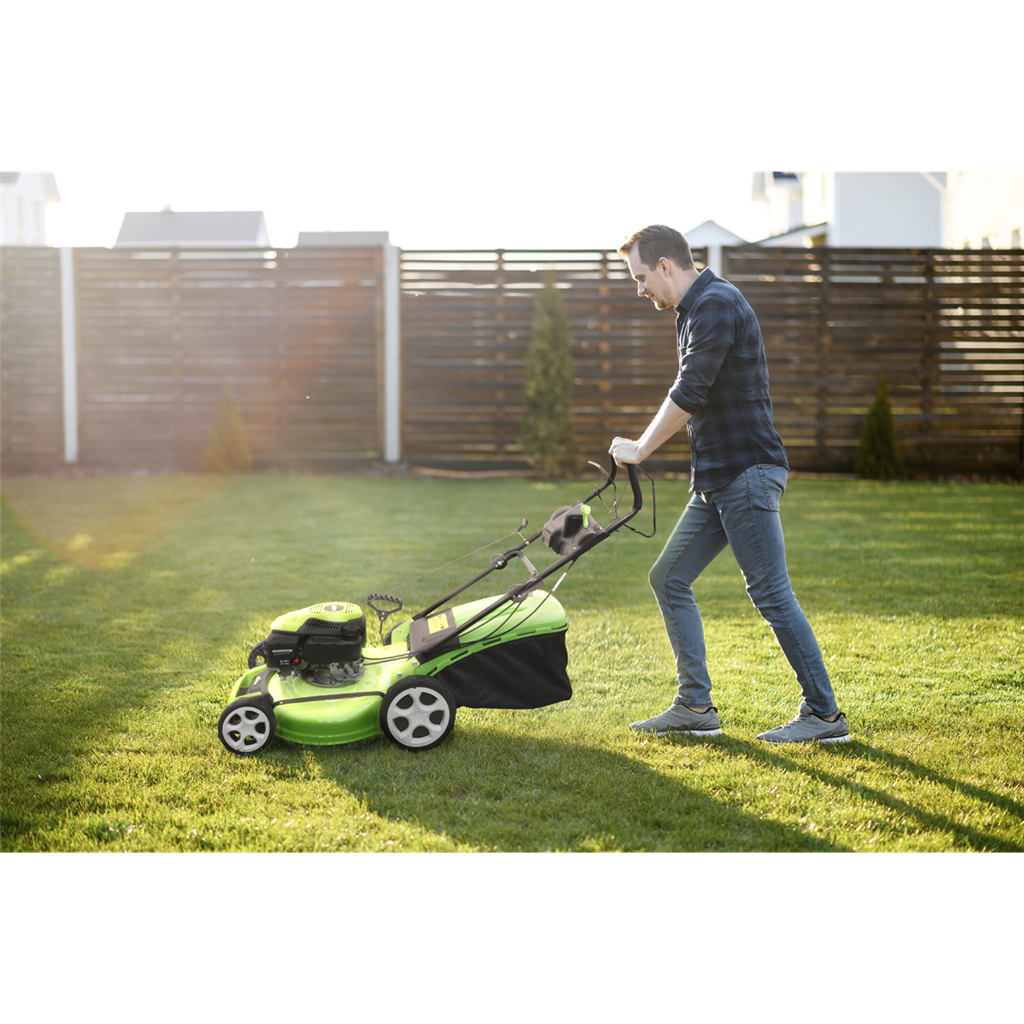 Dellonda Self-Propelled Petrol Lawnmower Grass Cutter with Height Adjustment & Grass Bag 149cc 18"/46cm 4-Stroke Engine