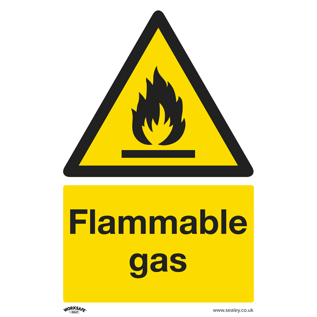 Worksafe&#174; Flammable Gas Safety Sign, Rigid Plastic - Pack of 10