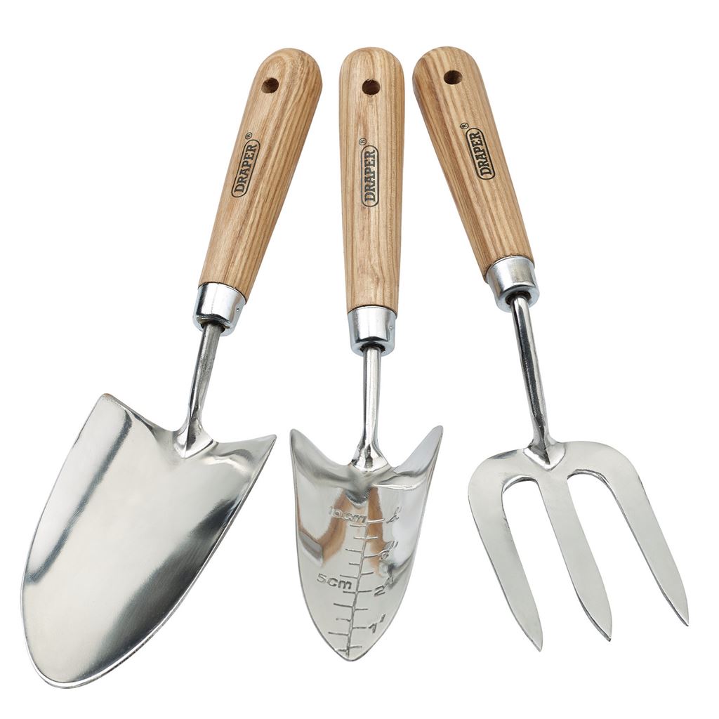 Stainless Steel Hand Fork and Trowels Set with Ash Handles (3 Piece)