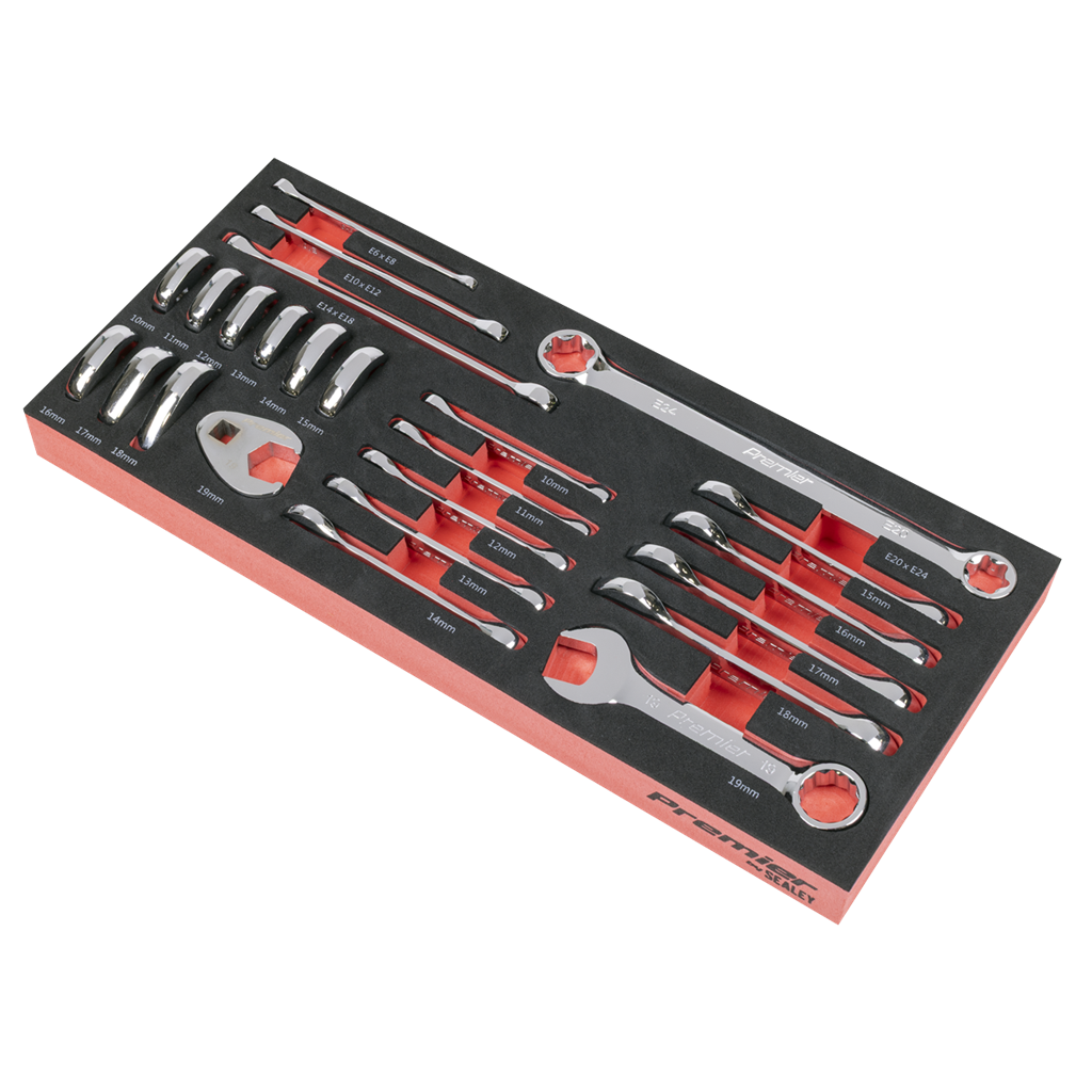 Premier Stubby Combination, TRX-Star* & Crow&#39;s Foot Spanner Set with Tool Tray 24pc