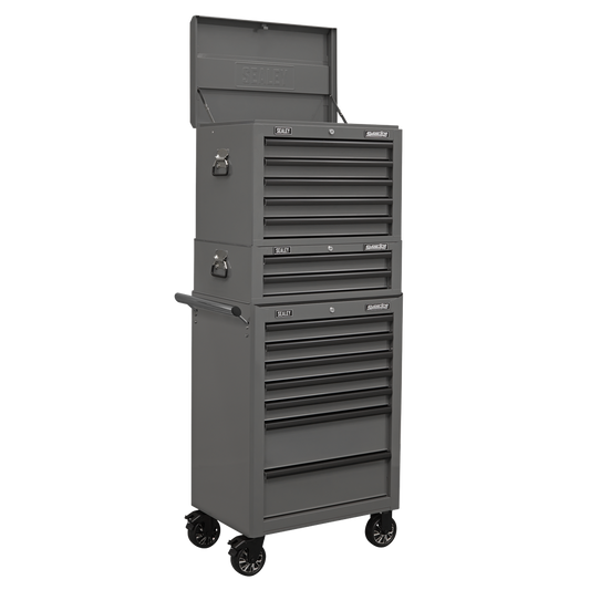 Topchest, Mid-Box & Rollcab Combination 14 Drawer with Ball-Bearing Slides - Grey