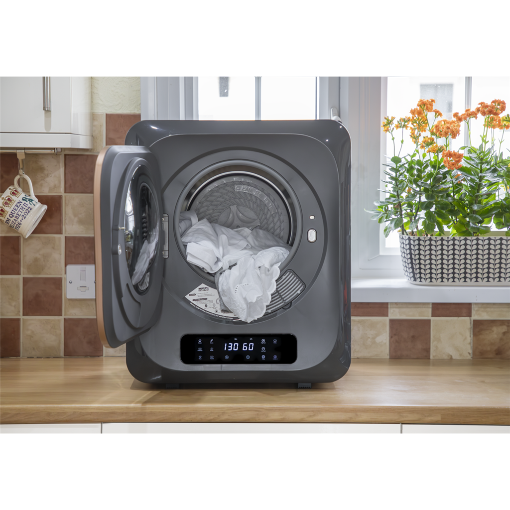 Baridi Small Tumble Dryer, Portable, 2.5kg, Vented, Perfect for Counter Top or Wall Mounted Use with Digital Controls, Compact, Black Mini Spin Dryer - DH229