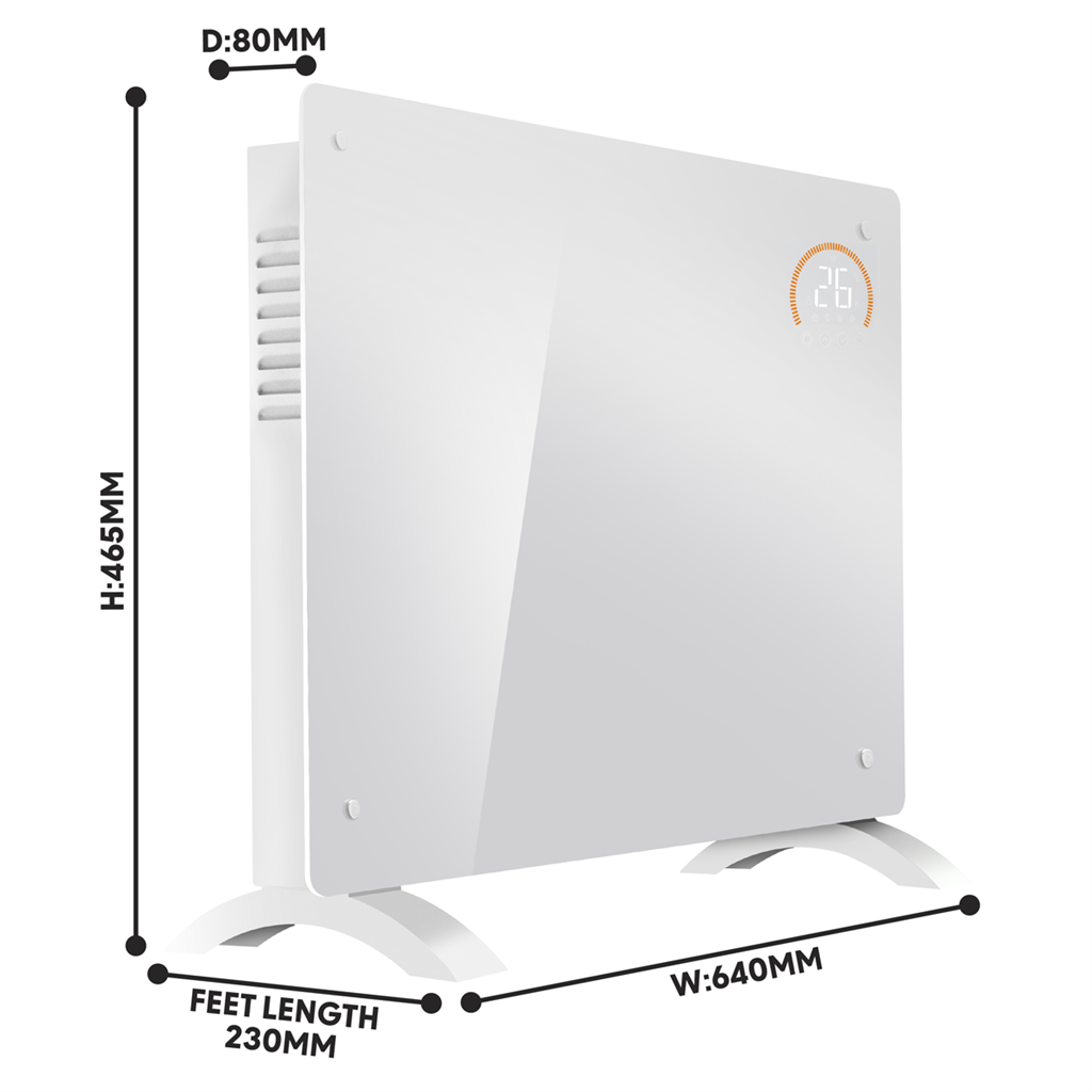 Baridi Electric Glass Panel Heater, 1500W, Thermostat Controlled 24Hr 7 Day Timer, Wi-Fi Enabled, Remote Control, White - DH138