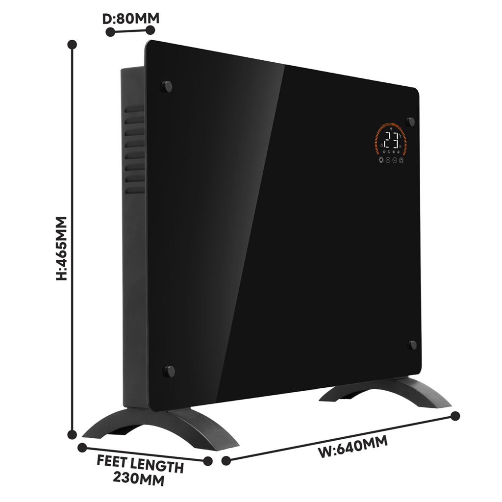 Baridi Electric Glass Panel Heater, 1500W, Thermostat Controlled 24Hr 7 Day Timer, Wi-Fi Enabled, Remote Control, Black - DH137