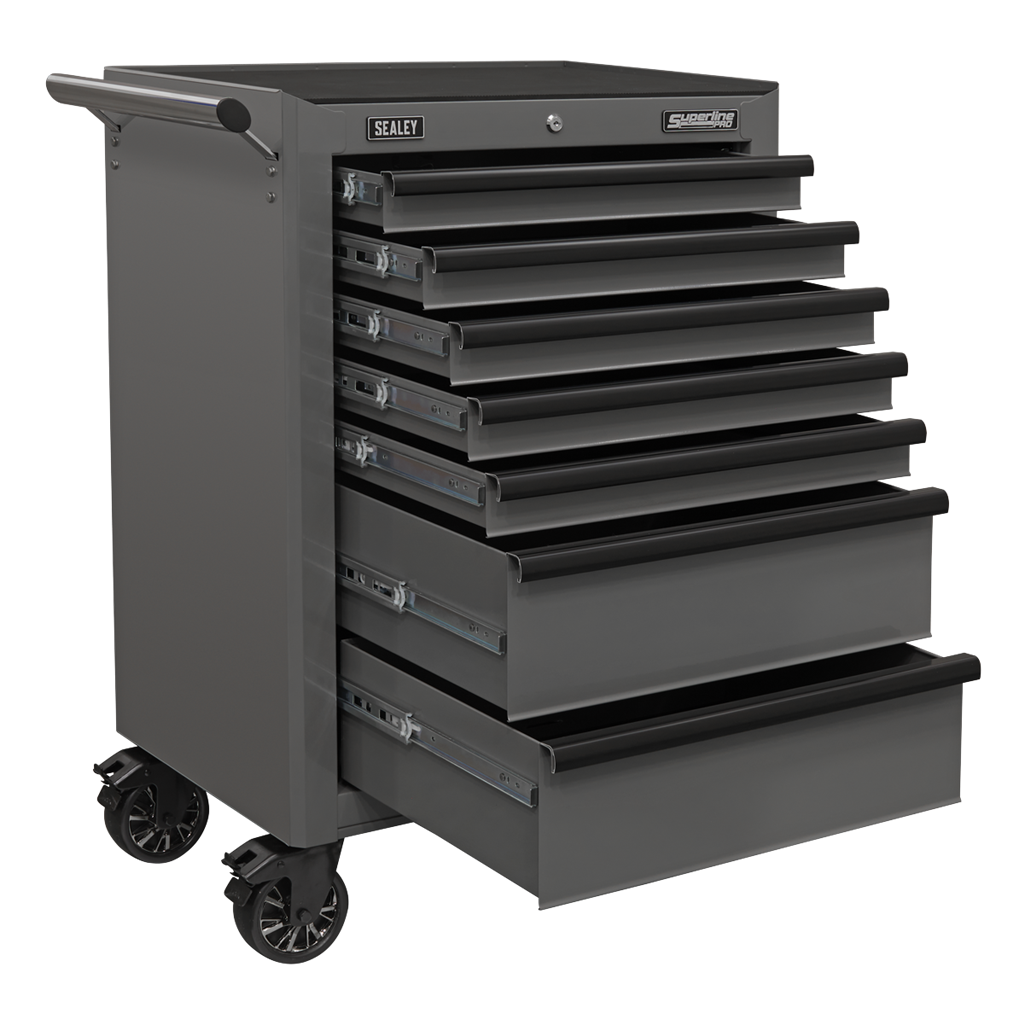 Rollcab 7 Drawer with Ball-Bearing Slides - Grey/Black