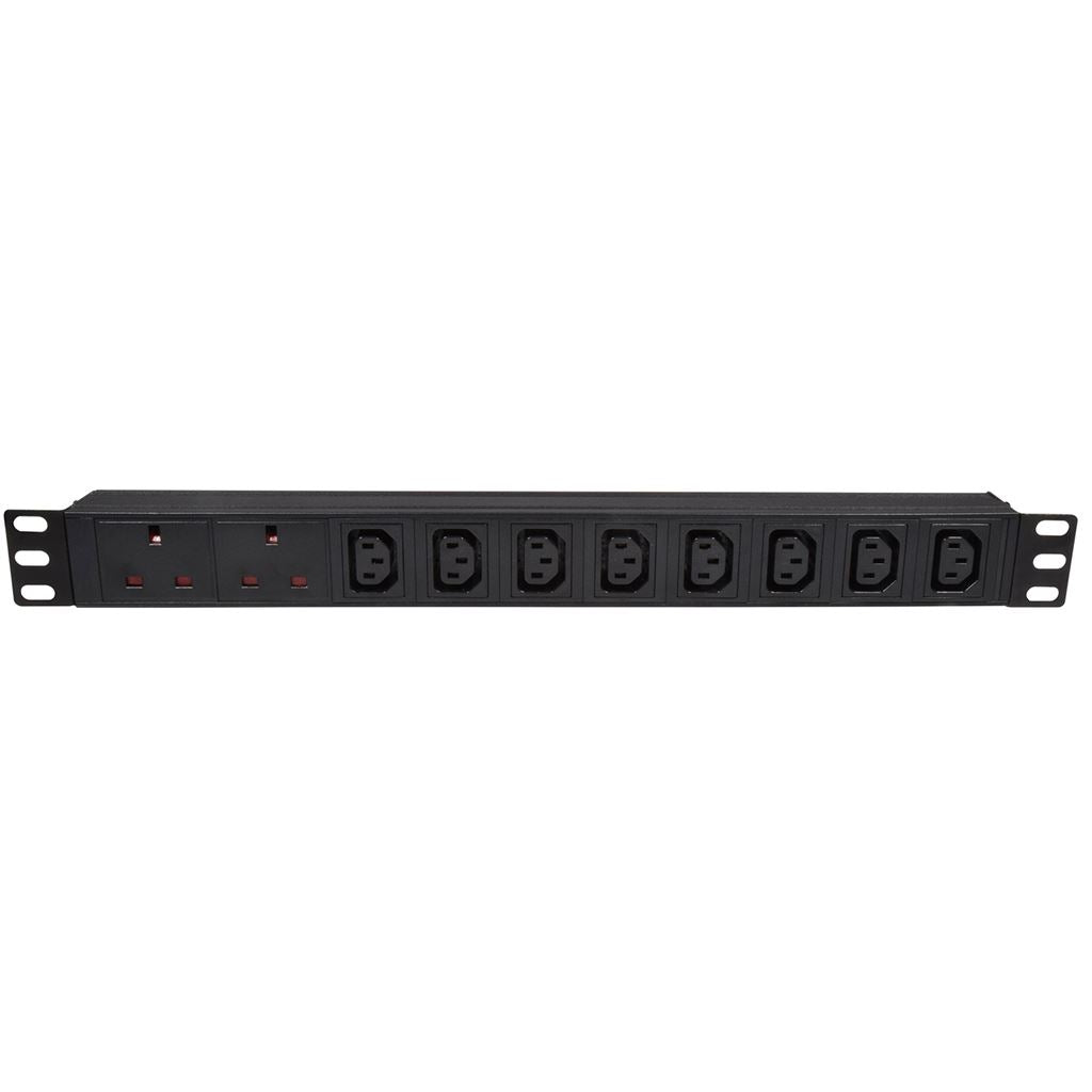 19" Rackmount Power Distribution Units - 1U 2 UK + 8 IEC + 1.8m Lead - 1U-PDU-2UK8IEC