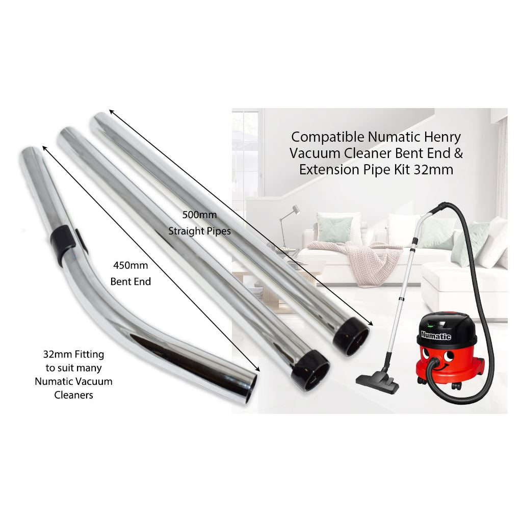 Numatic Henry Vacuum Cleaner Compatible Bent End & Extension Pipe Kit 32mm | Non-Genuine Replacement by Ufixt