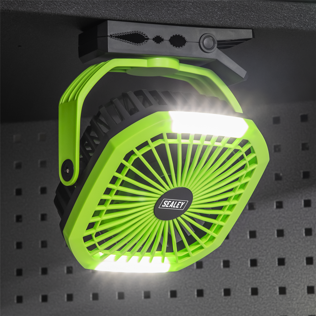 4-Speed Portable Clip Fan with Worklight 8"