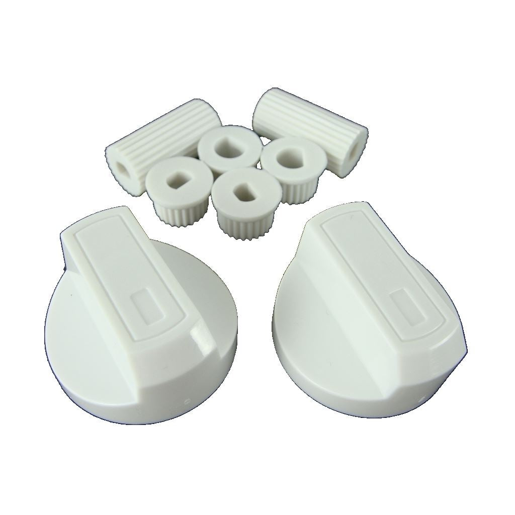 2 x Universal White Control Knobs & Adaptors – Fits Toasters, Camping Stoves, Hobs, Trouser Presses & More by Ufixt