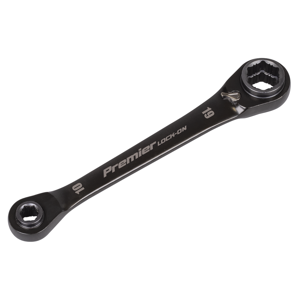 Premier Black 4-in-1 Reversible Lock-On? Ratchet Ring Spanner