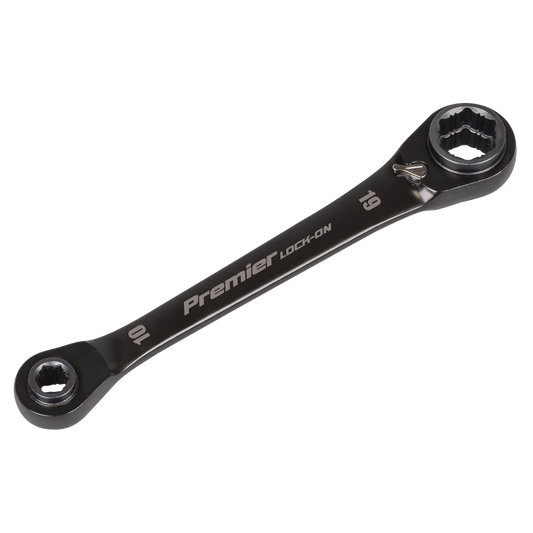 Premier Black 4-in-1 Reversible Lock-On? Ratchet Ring Spanner