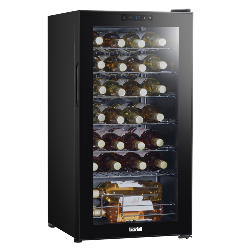 Baridi 28 Bottle Wine Fridge with Digital Touchscreen Controls & LED Light, Black - DH10