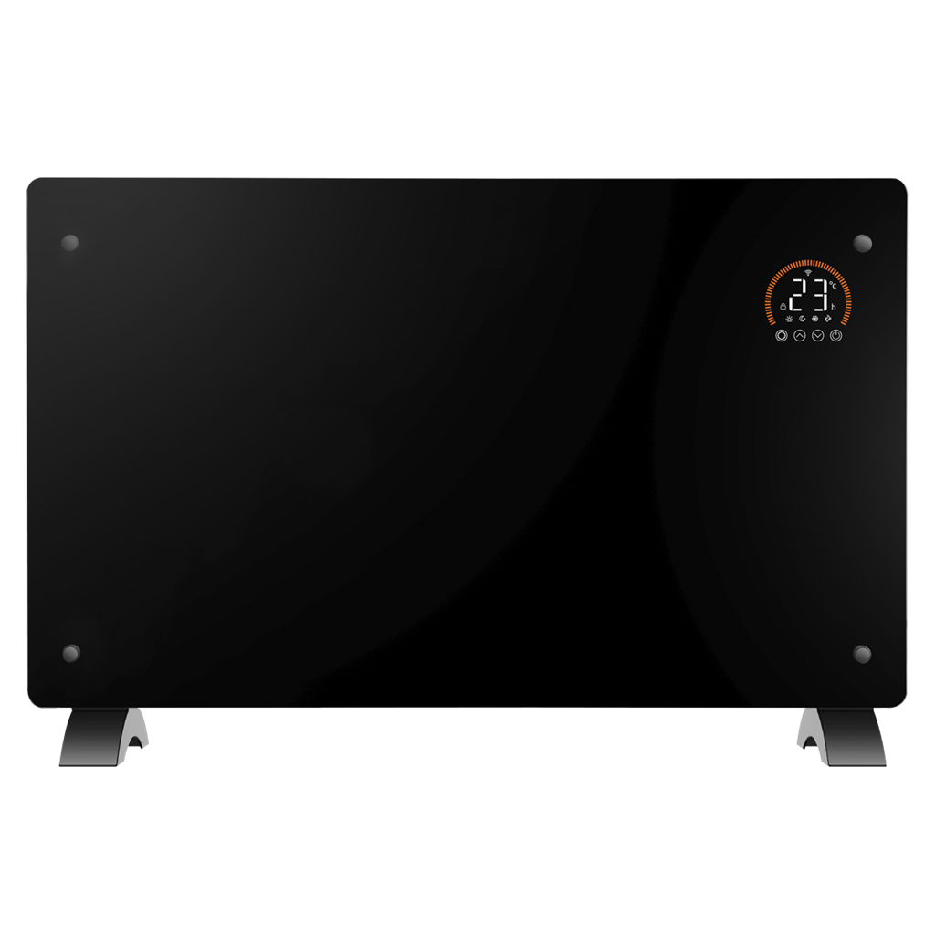 Baridi Electric Glass Panel Heater, 2000W, Thermostat Controlled Radiator with 24Hr 7 Day Timer, Wi-Fi Enabled, Remote Control, Black - DH139