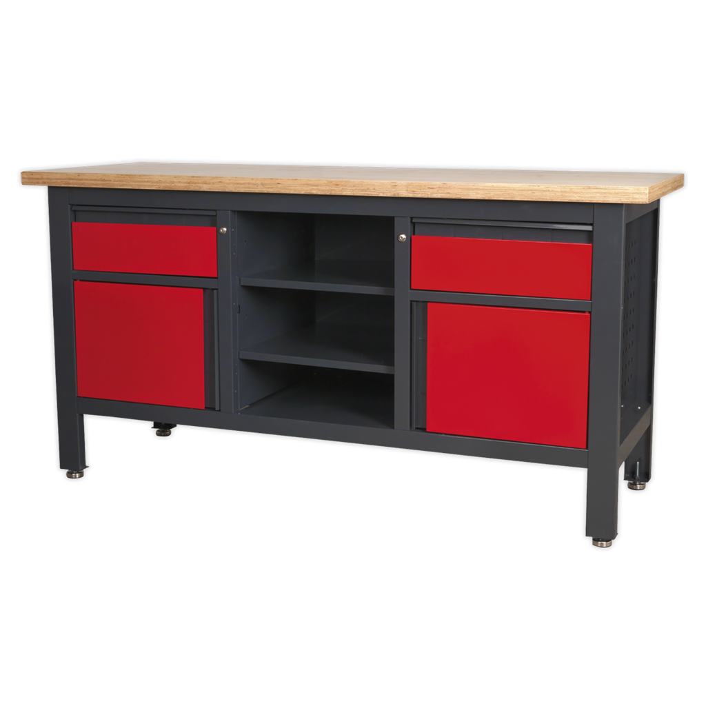 Workbench with 2 Drawers, 2 Cupboards & Open Storage