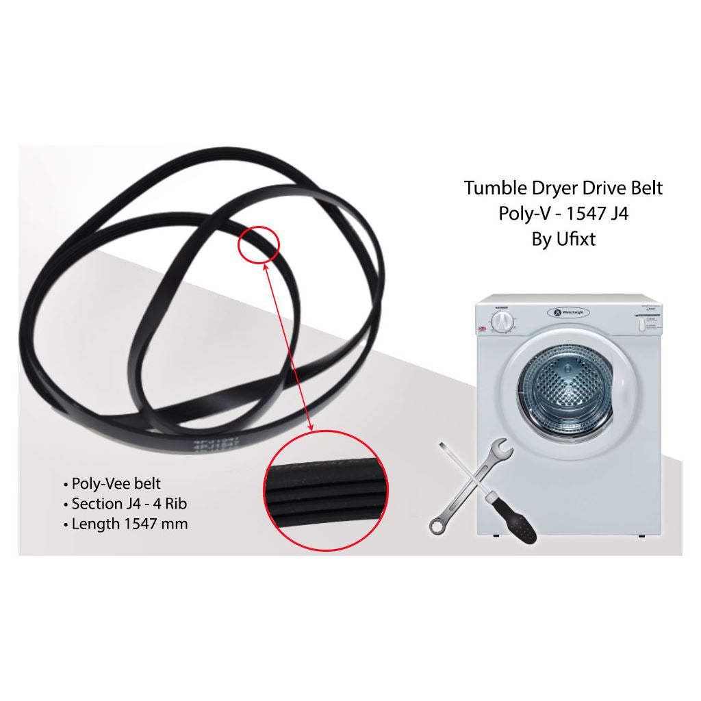 Crosslee / White Knight Tumble Dryer Drive Belt 1547 J4 (4-Rib) | Compatible Replacement by Ufixt