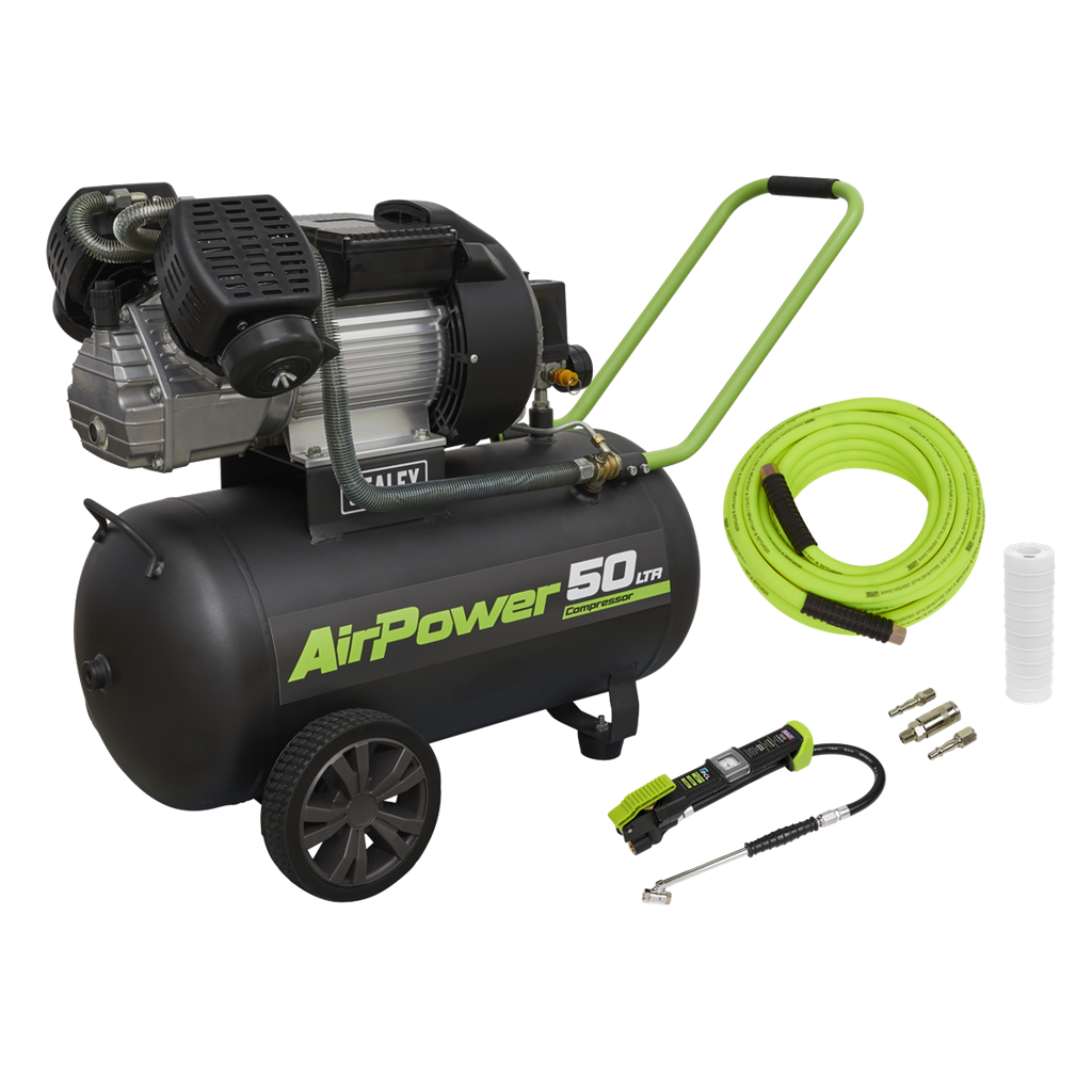 50L V-Twin Direct Drive Air Compressor 3hp with Air Accessory Kit