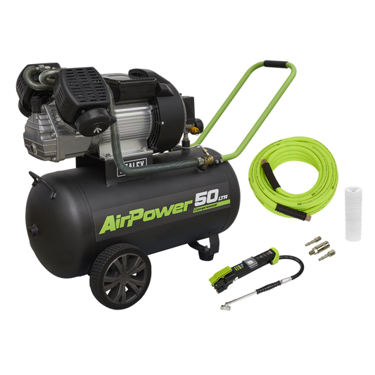 50L V-Twin Direct Drive Air Compressor 3hp with Air Accessory Kit