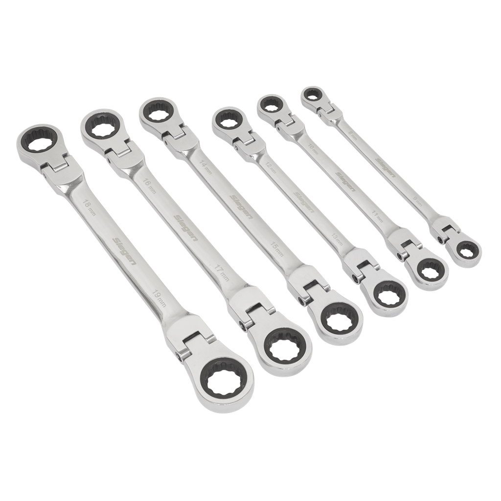 Siegen Flexi-Head Double End Ratchet Ring Spanner Set 6pc