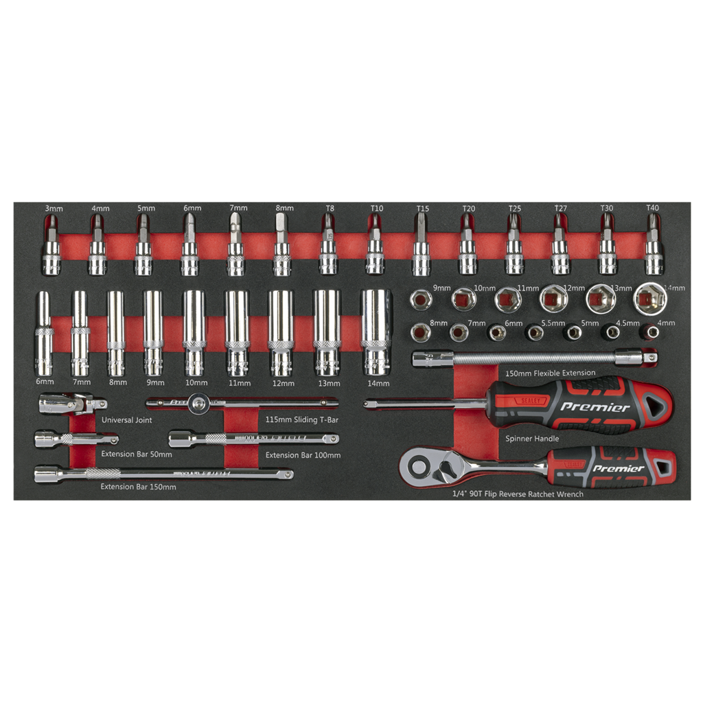 Premier Socket Set with Tool Tray 1/4"Sq Drive 44pc