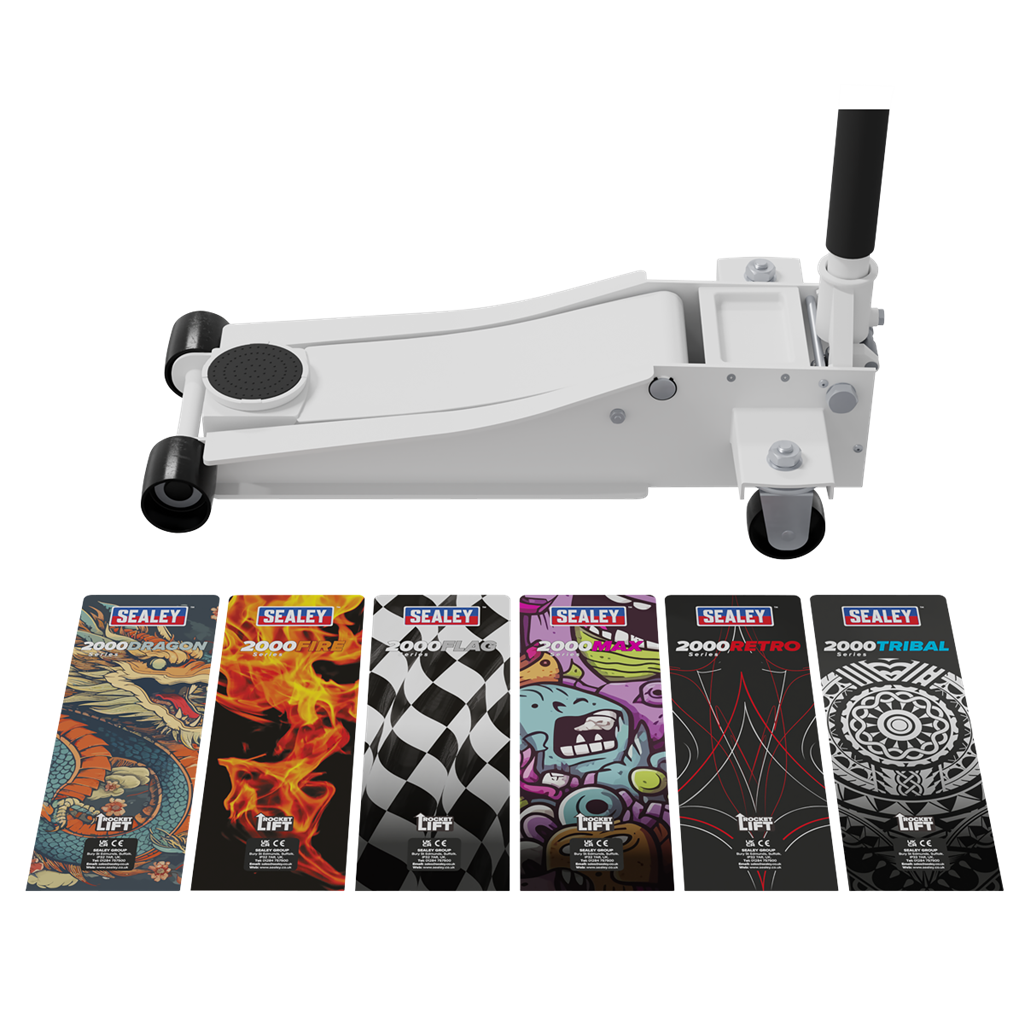Low Profile Custom Design Trolley Jack with Rocket Lift 2 Tonne - White