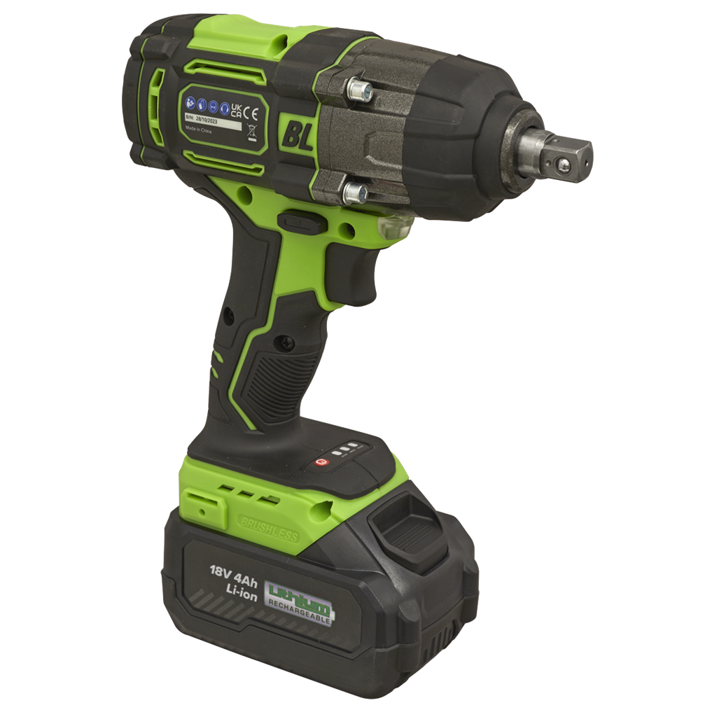 1/2"Sq Drive Hi-Vis Cordless Brushless Impact Wrench 18V 4Ah