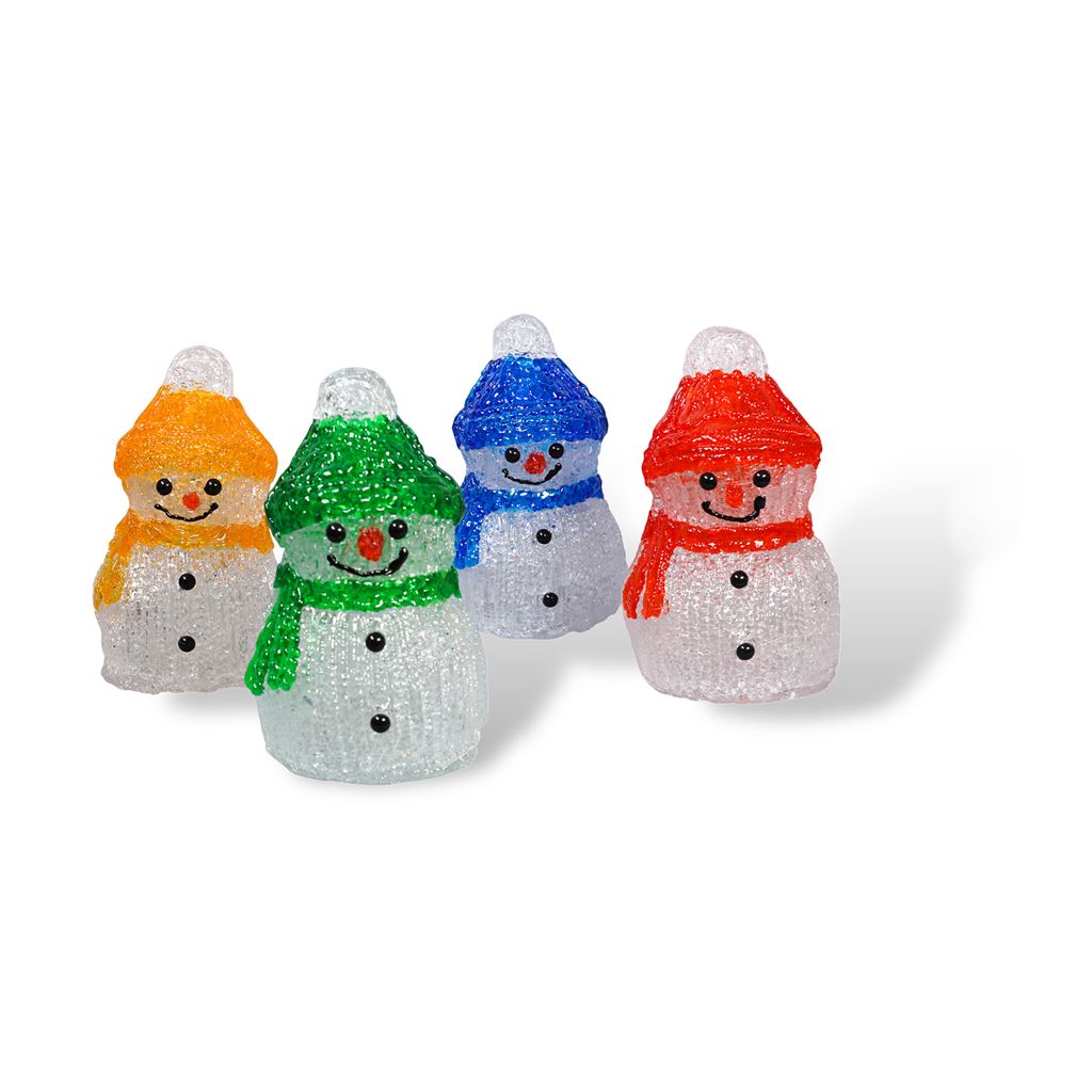 Xmas Haus Set of 4 Acrylic Outdoor/Indoor Snowmen Battery Operated With Timer and 8x4 LED&#39;s