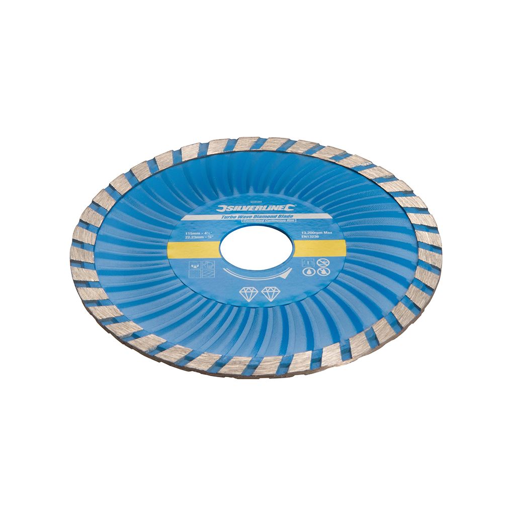 Silverline Turbo Wave Diamond Blade - 115 x 22.23mm Castellated Continuous Rim