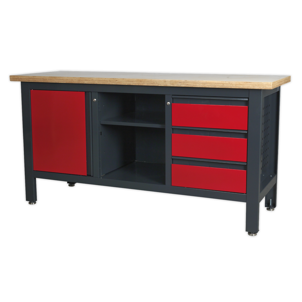 Workbench with 3 Drawers, 1 Cupboard & Open Storage