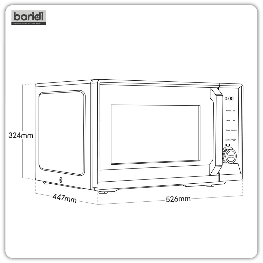 Baridi 7-in-1 Air Fryer Microwave & Grill, 28L Capacity - Black