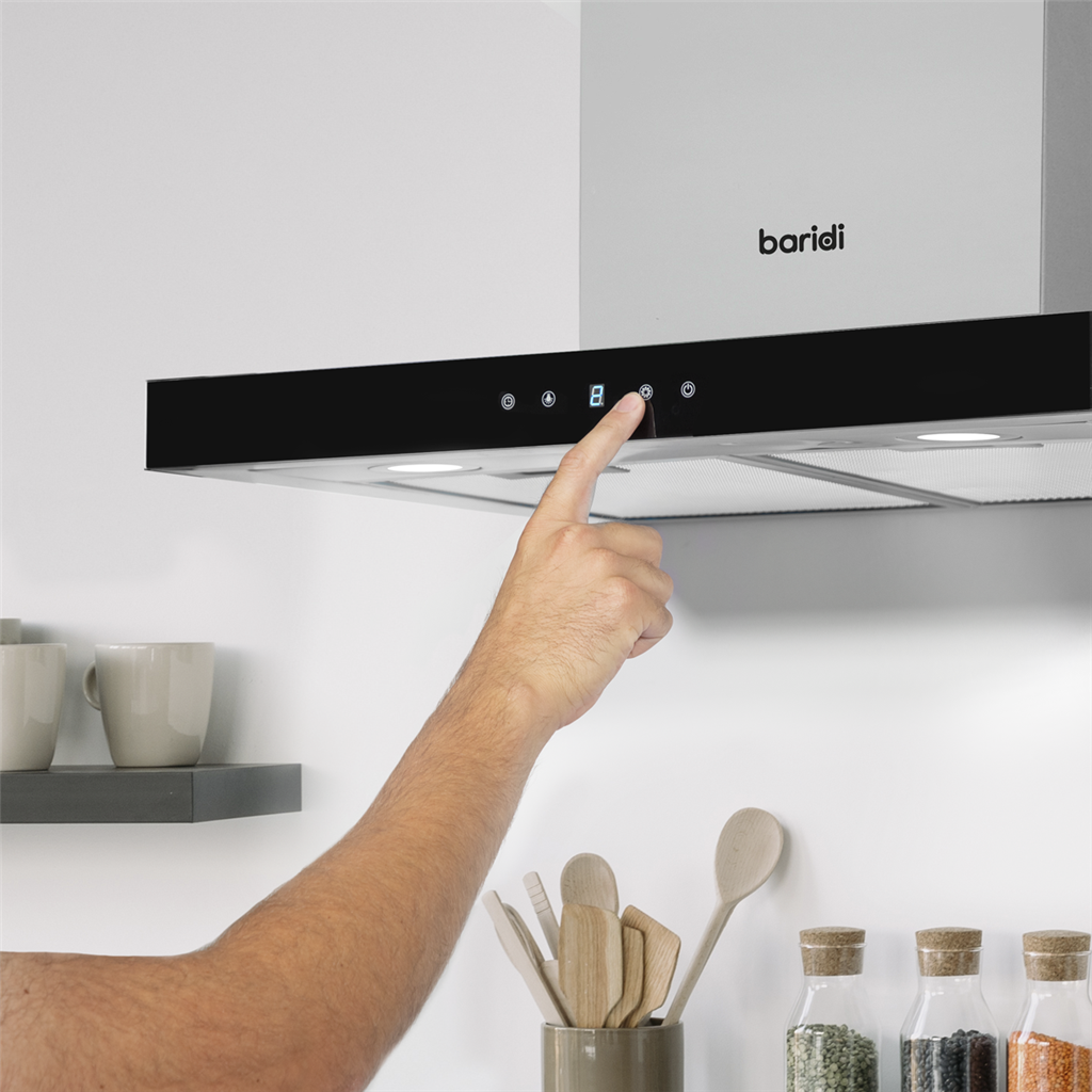 Baridi T-Shape Chimney Cooker Hood with Carbon Filters 60cm - Stainless Steel