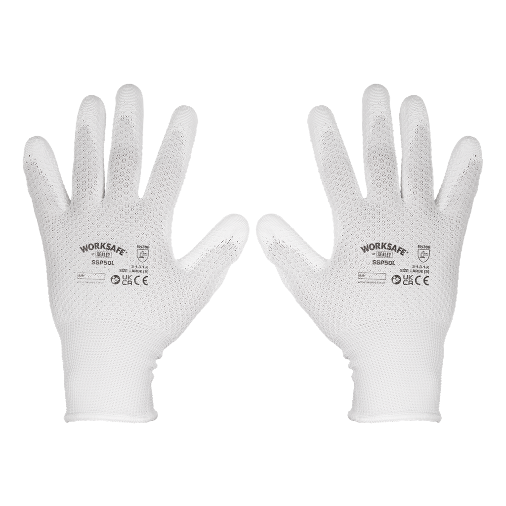 Worksafe&#174; White Precision Grip Gloves, Large - Pack of 6 Pairs