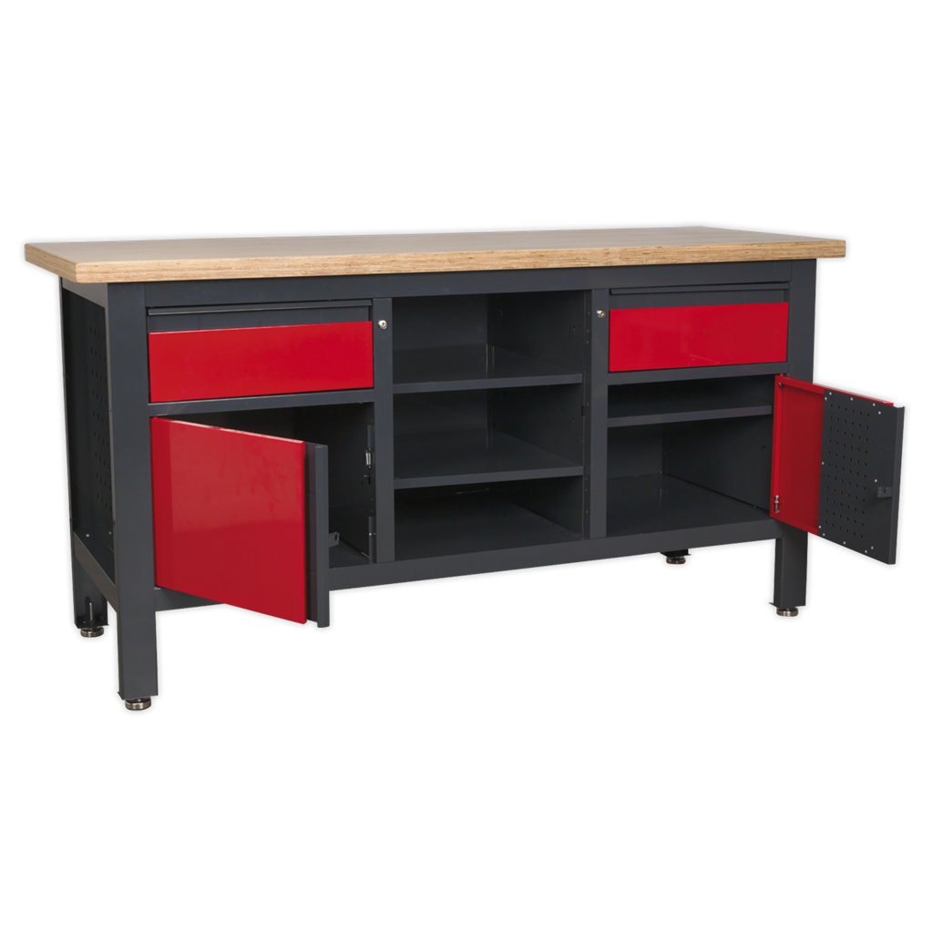 Workbench with 2 Drawers, 2 Cupboards & Open Storage