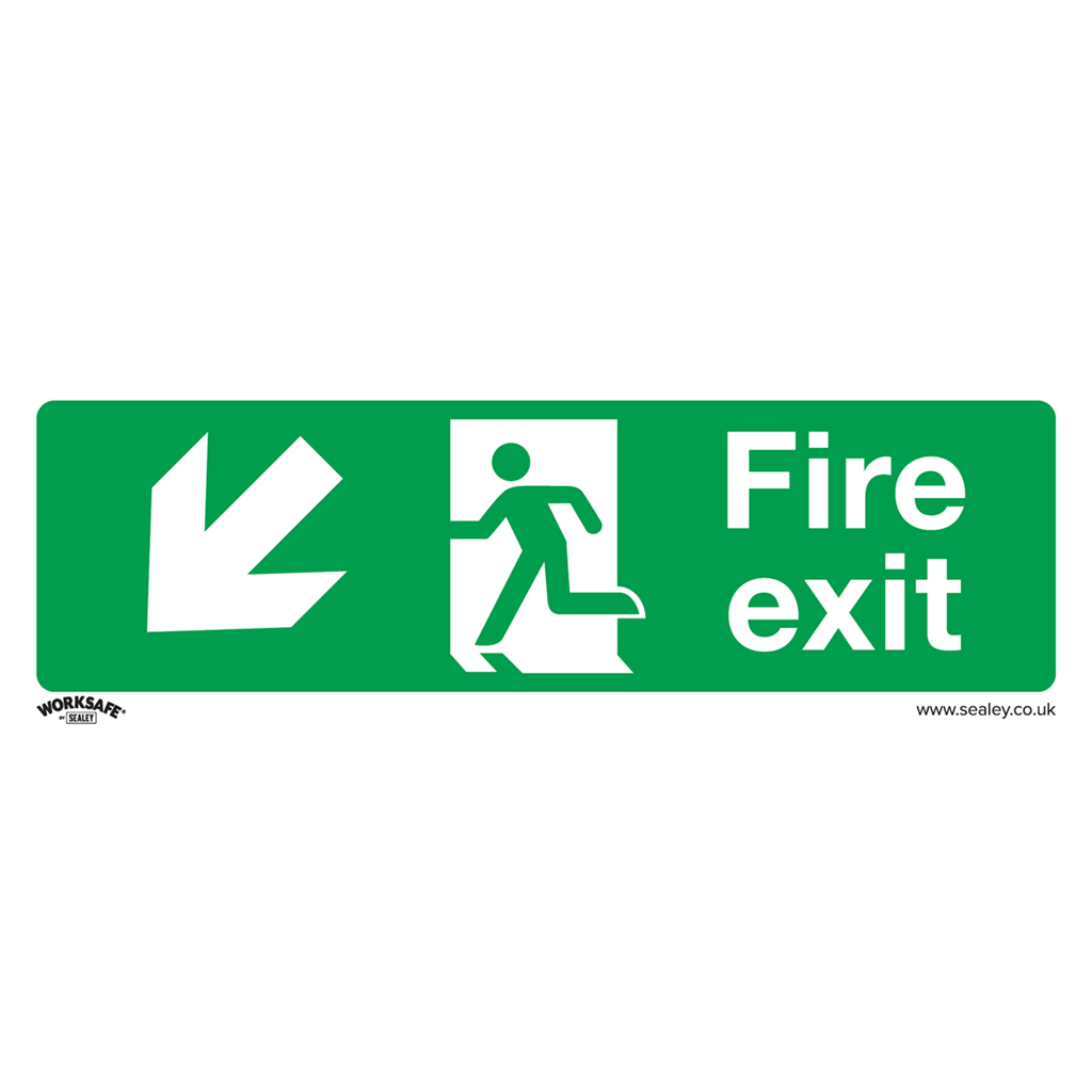 Worksafe&#174; Fire Exit (Down Left) Safety Sign, Rigid Plastic - Pack of 10