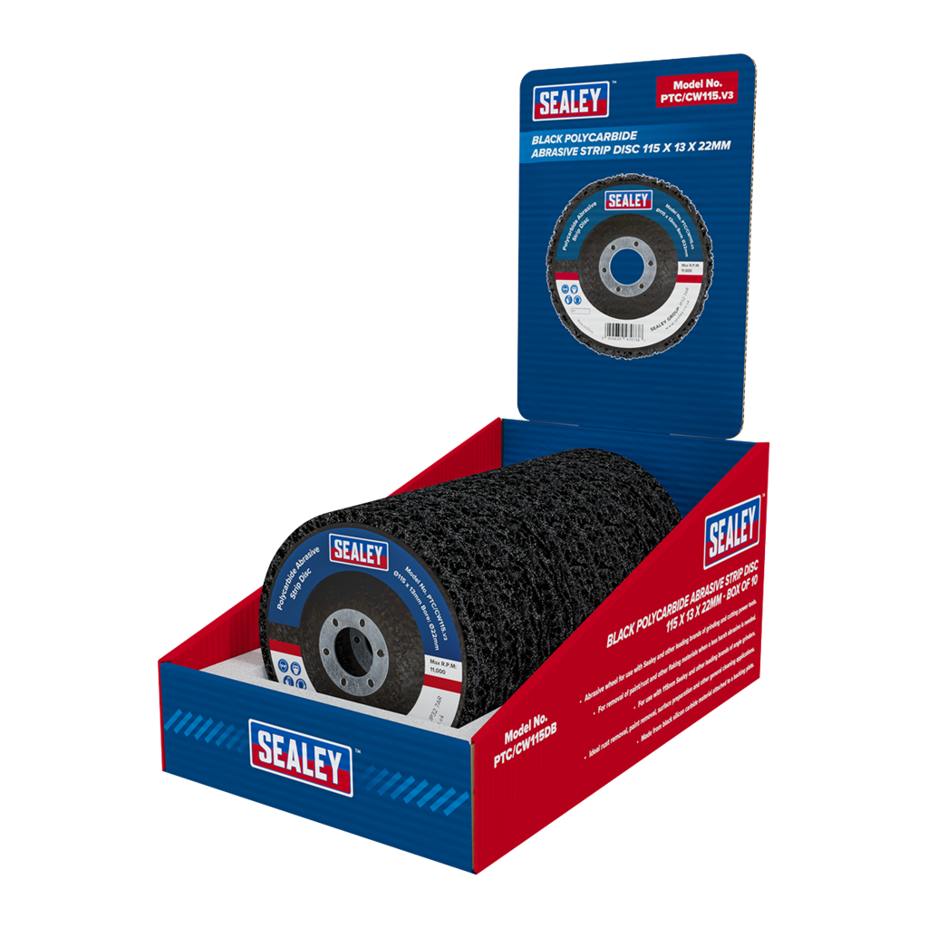 115 x 13mm Black Polycarbide Abrasive Strip Disc 22mm Bore - Display Box of 10