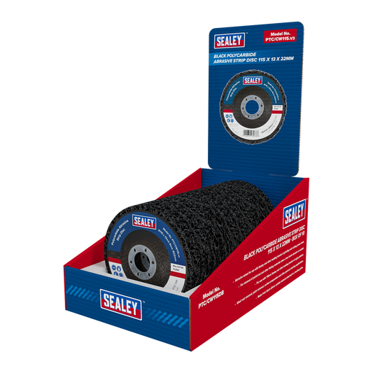 115 x 13mm Black Polycarbide Abrasive Strip Disc 22mm Bore - Display Box of 10